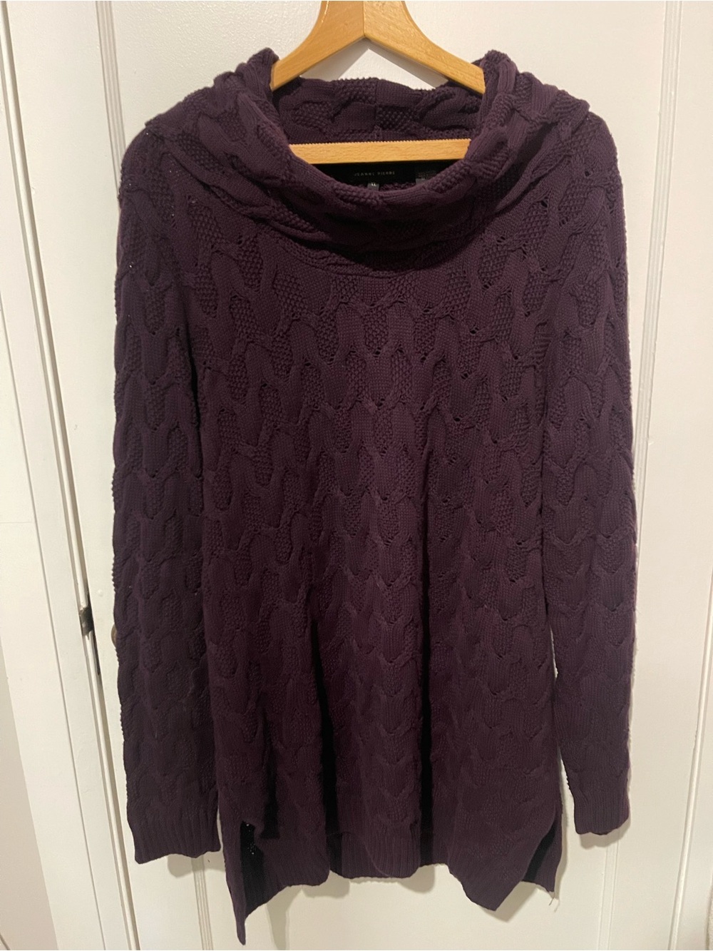 Jeanne Pierre XL Eggplant Purple Cotton Cable Knit Tunic Sweater